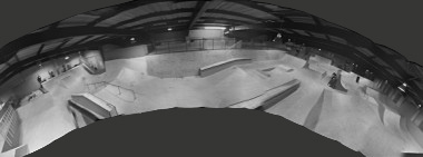 Inside panorama of Prevail Skatehouse in Poole, Dorset