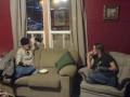 CJ & Shez chatting in the Mountain Shadow hostel in Rossland