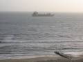 A dredger anchored just off Bournemouth beach