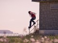 Crook grind on Hengistbury Head, against the Isle of Wight's famous Needles...