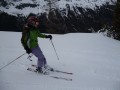 Pips cruising through the snow in Le Tours, Chamonix