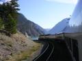 The Rocky Mountaineer rounding a bend on Seton Lake